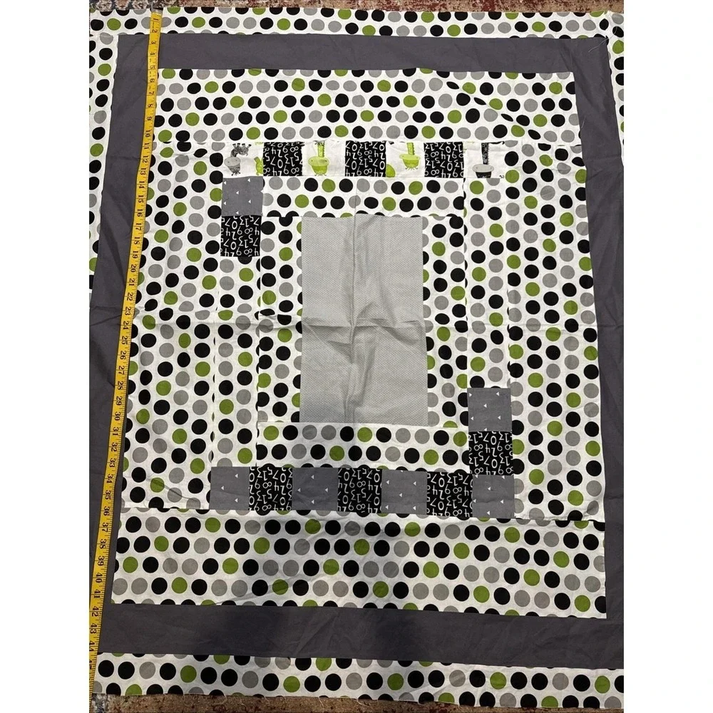 Baby Quilt Topper Unfinished Grey & Green Cotton‎ Patchwork Polka Dot Nursery